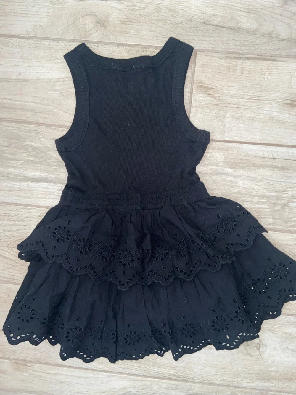 Gap Girls Small Black Eyelet Tiered Dress - Sleeveless Knit Jersey Style New